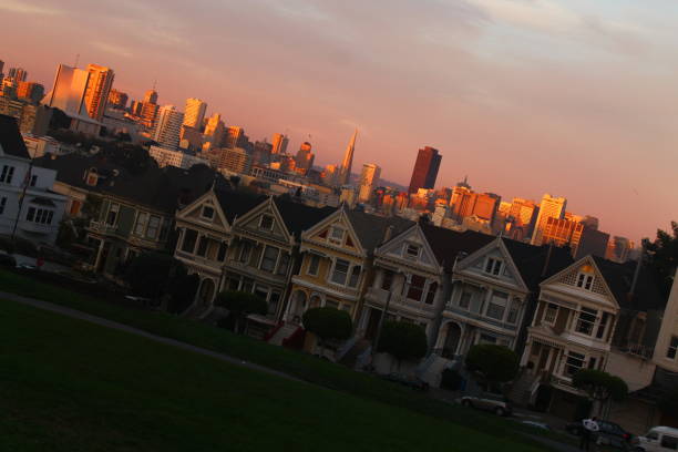 Sunset in Alamo Square in San Francisco Sunset in Alamo Square in San Francisco frisco texas stock pictures, royalty-free photos & images