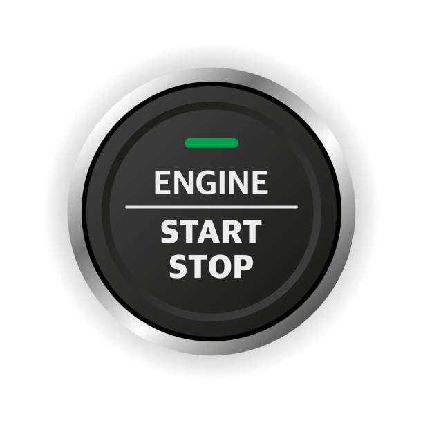 ilustraciones, imágenes clip art, dibujos animados e iconos de stock de botón de parada de arranque del motor. elemento del salpicadero del coche. - motor