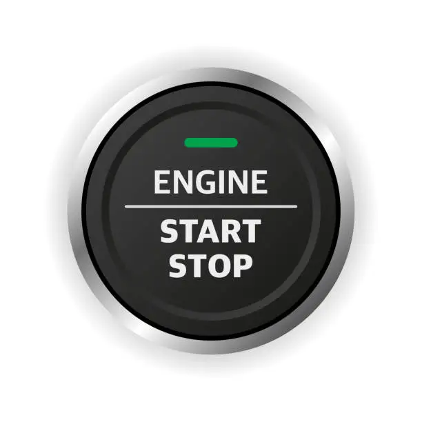 Vector illustration of Engine start stop button. Car dashboard element.