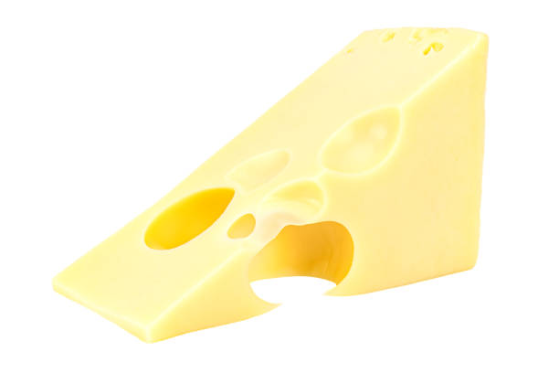 istock Lying triangular piece of Maasdam cheese isolated on a white background 1202358860