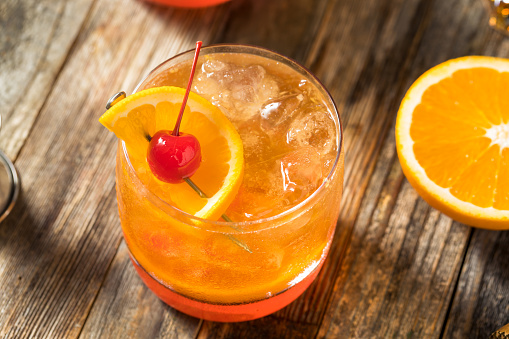 Homemade Wisconsin Brandy Old Fashioned Cocktail with Cherry and Orange