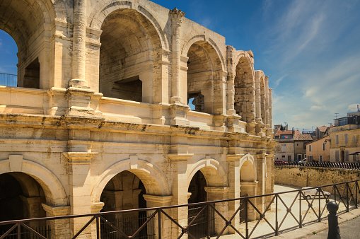 The Roman Amphitheater In The Old Town Of Arles In Provence In The South Of France.