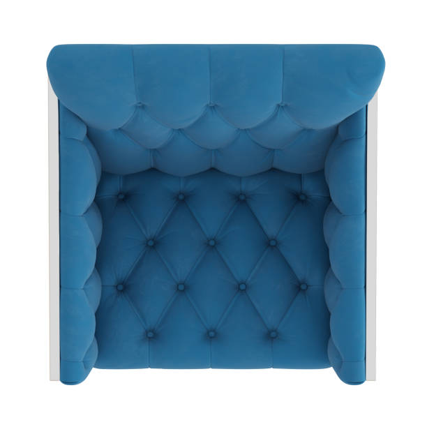 istock Soft blue quilted armchair on a white background. Top viev. 3d rendering 1202365969