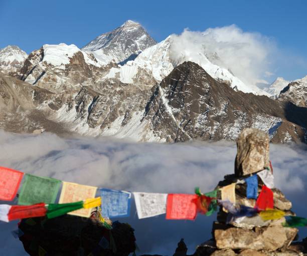 istock Mount Everest and Lhotse with buddhist prayer flags 1202366756