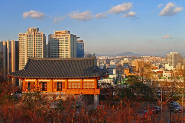 istock The sunset on the pagoda and the skyscrapers 1202368687