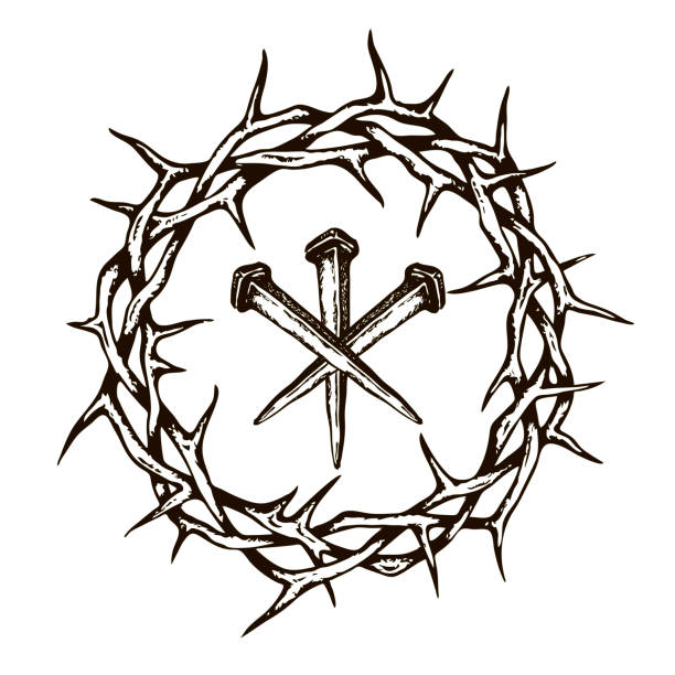 jesus nails with thorn crown image of jesus nails with thorn crown isolated on white background jesus christ illustrations stock illustrations