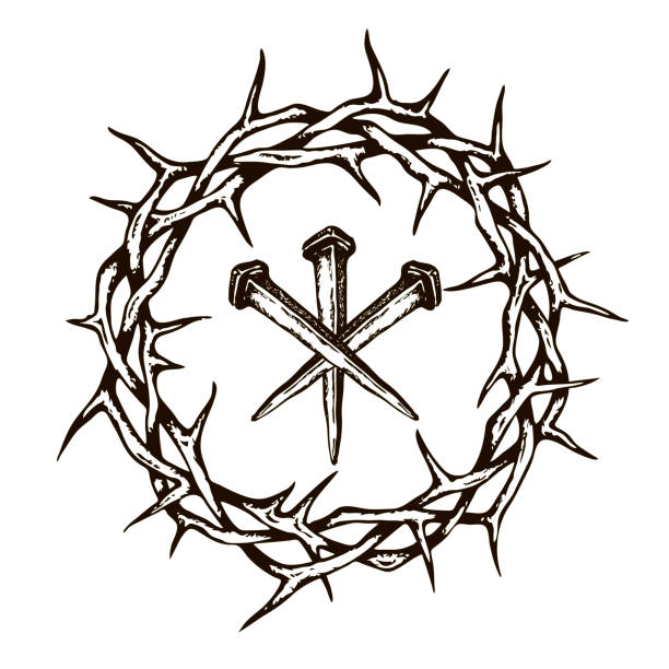 jesus nails with thorn crown image of jesus nails with thorn crown isolated on white background nail cross stock illustrations