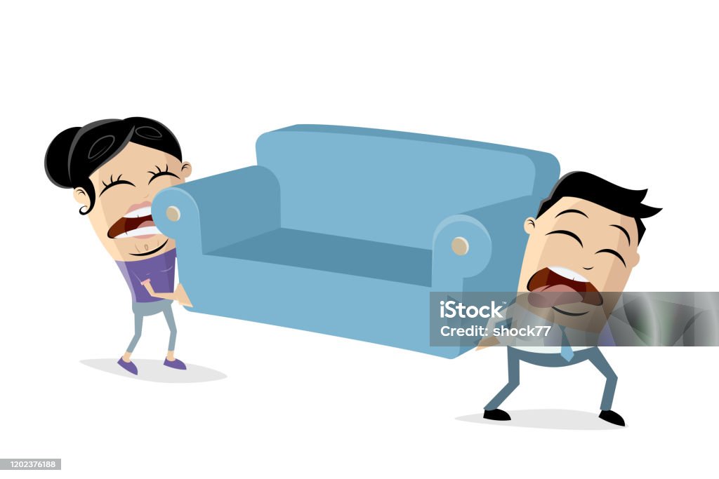 Funny Asian Cartoon Couple Is Moving And Has To Lift A Heavy Sofa Stock  Illustration - Download Image Now - iStock