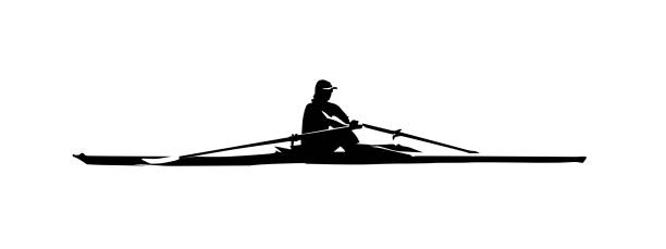 гребля, изолированный векторный силуэт, рисун�ок чернил - rowing rowboat sport rowing oar stock illustrations