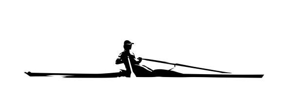 гребля, изолированный векторный силуэт, рисунок чернил - rowing rowboat sport rowing oar stock illustrations
