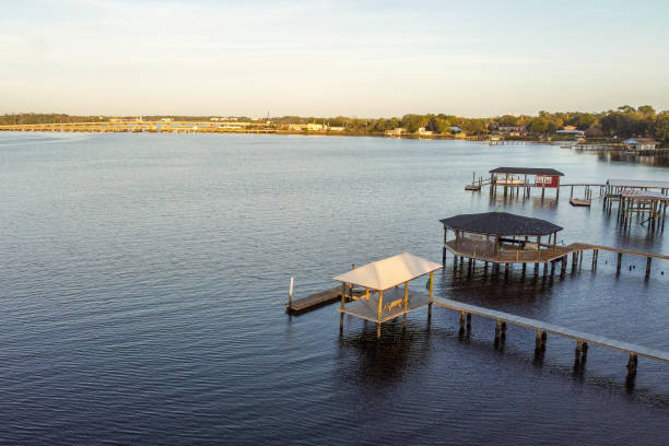 istock Docks and Highway Bridge on North Florida River 1202377340