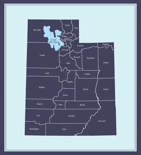 Vector illustration of Utah counties map printable