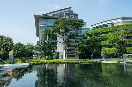 Singapore.  January 2020.  External view of  Li Ka Shing Library building of Singapore Management University
