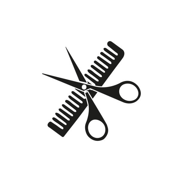 ilustrações de stock, clip art, desenhos animados e ícones de scissors and comb icon isolated on white background - hairstyle