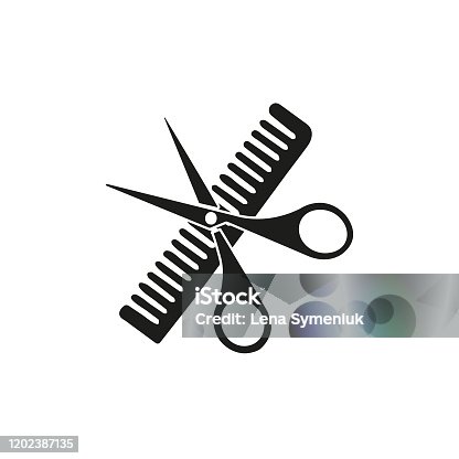 istock Scissors and comb icon isolated on white background 1202387135