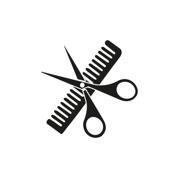 Scissors and comb icon isolated on white background Scissors and comb icon isolated on white background cutting hair stock illustrations