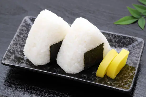 Onigiri, Japanese food, Japanese rice ball, rice triangle with seaweed