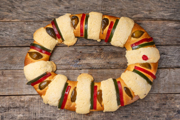 istock Kings day bread also called epiphany cake on wooden background 1202393001