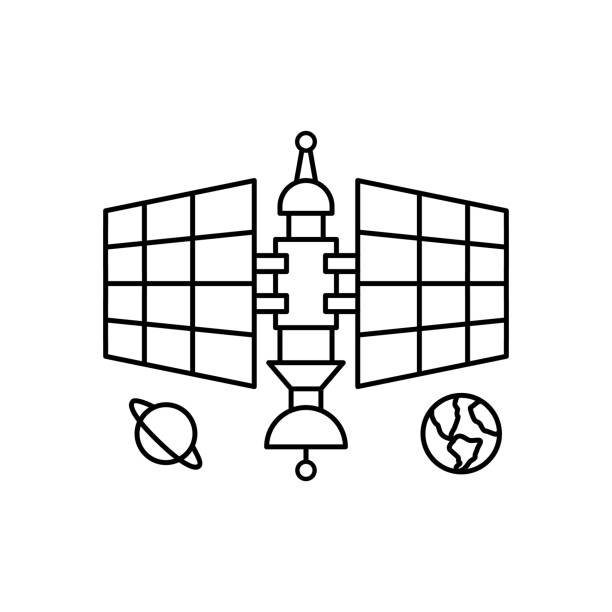 ilustraciones, imágenes clip art, dibujos animados e iconos de stock de icono de colonia orbital. línea simple, esboza elementos vectoriales de iconos de colonización interplanetarios para ui y ux, sitio web o aplicación móvil - interplanetary