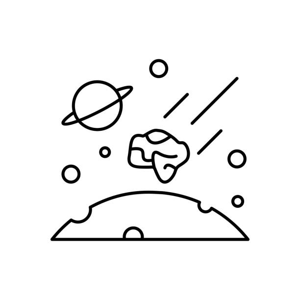 ilustrações, clipart, desenhos animados e ícones de asteroides no espaço, ícone da lua. linha simples, delineie elementos vetoriais de ícones de colonização interplanetária para ui e ux, site ou aplicativo móvel - interplanetary