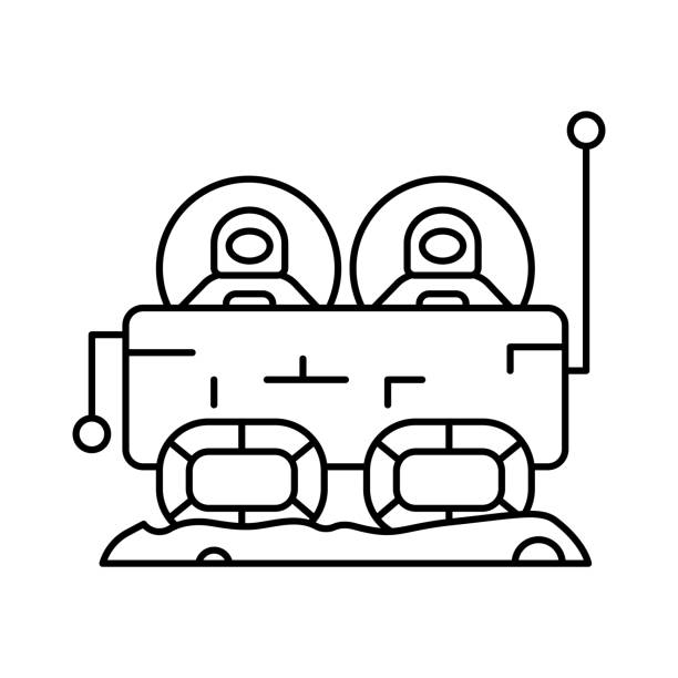 ilustrações, clipart, desenhos animados e ícones de ícone do carro da máquina de cosmonautas. linha simples, delineie elementos vetoriais de ícones de colonização interplanetária para ui e ux, site ou aplicativo móvel - interplanetary