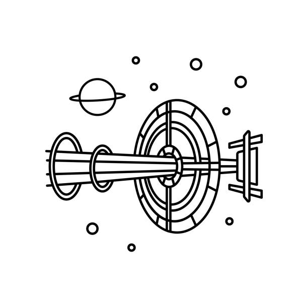 ilustrações, clipart, desenhos animados e ícones de gravidade simulada, ícone espacial. linha simples, delineie elementos vetoriais de ícones de colonização interplanetária para ui e ux, site ou aplicativo móvel - interplanetary