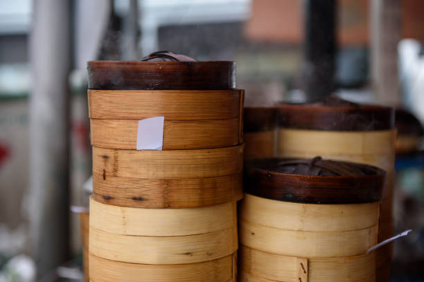 istock Group of bamboo basket for dim sum 1202397208