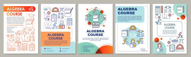 Vector illustration of Algebra course, math lessons brochure template layout. Flyer, booklet, leaflet print design with linear illustrations. Vector page layouts for magazines, annual reports, advertising posters