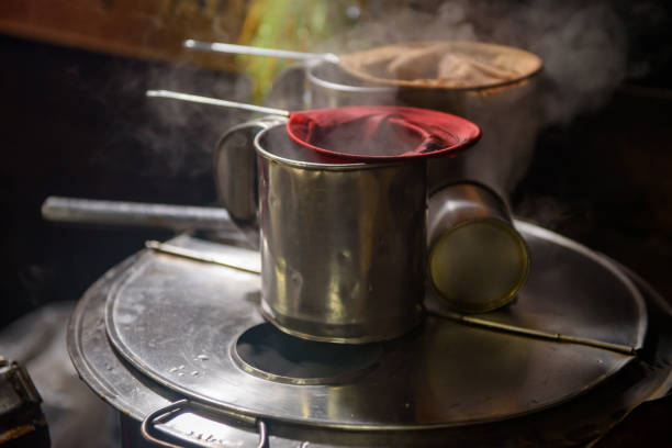 Traditional Hong Kong style milk tea maker put on steamer