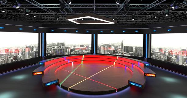 TV Studio Chat Set. 3d Rendering. This background was created in high resolution with 3ds Max-Vray software. You can use it in your virtual studios. television studio stock pictures, royalty-free photos & images