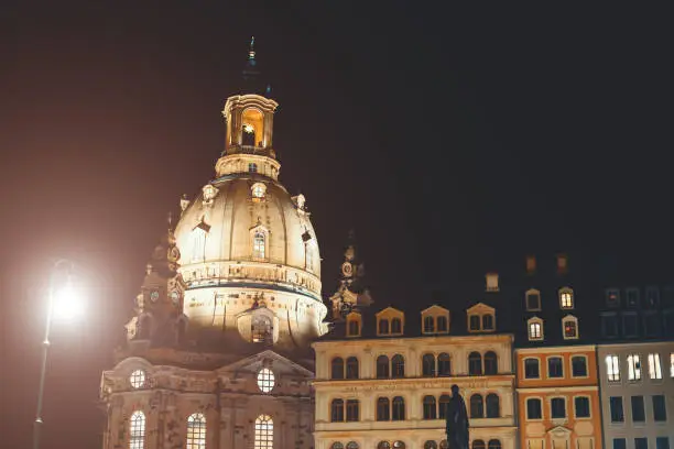 The ancient city of Dresden, Germany. Night streets of the city