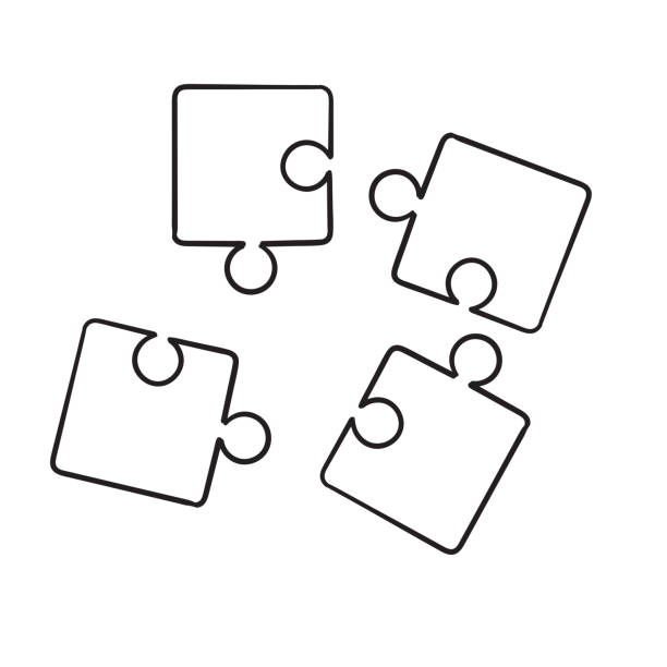 handgezeichnete puzzle-element-illustration mit doodle-stil - jigsaw piece three dimensional three dimensional shape jigsaw puzzle stock-grafiken, -clipart, -cartoons und -symbole