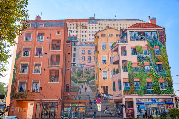 Wall of The Canuts, the wall painting art in Lyon, France stock photo