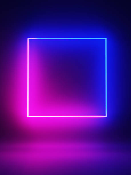 istock Futuristic Sci-Fi Neon Light Shapes in dark room With Empty Space For Text ,3D  Illustration 1202411820