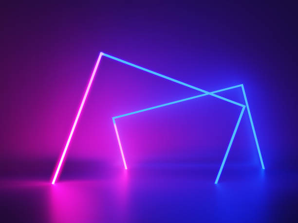 istock Futuristic Sci-Fi Neon Light Shapes in dark room With Empty Space For Text ,3D  Illustration 1202411855