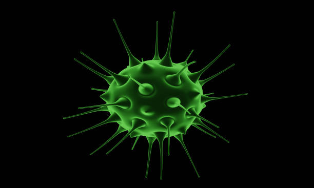 istock Abstract bacteria or virus cell in spherical shape with long antennas. Corona virus from  Wohun , China crisis concept. Pandemic or virus infection concept - 3D Rendering. 1202412036
