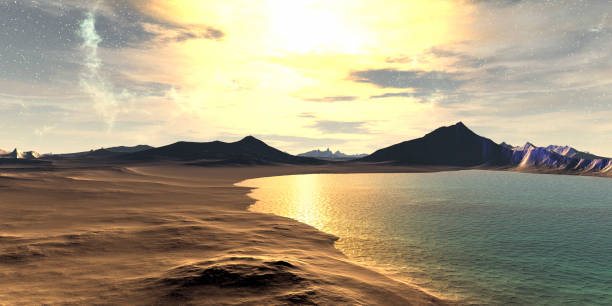 istock Alien Planet. Mountain and lake. 3D rendering 1202412915