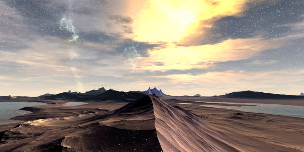 istock Alien Planet. Mountain and lake. 3D rendering 1202412931