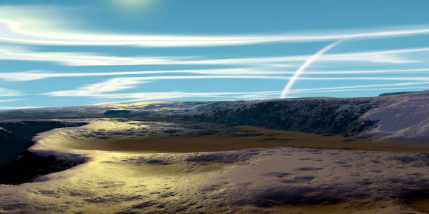 istock Alien Planet. Mountain and lake. 3D rendering 1202413068