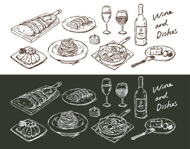 ワインと料理 - 食卓点のイラスト素材／クリップアート素材／マンガ素材／アイコン素材