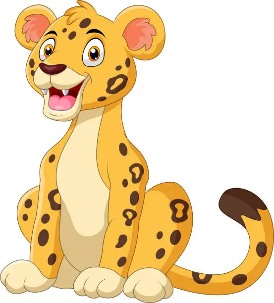 Vector illustration of A cute cartoon cheetah sitting