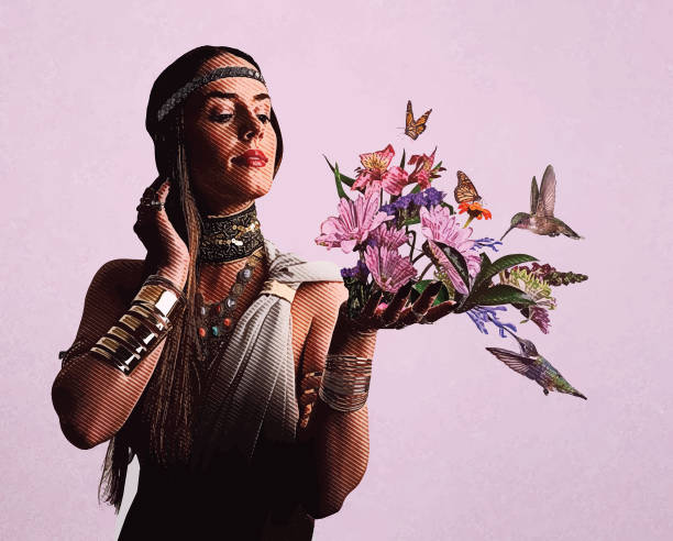 istock Multiple exposure of woman, hummingbirds and flowers 1202417147