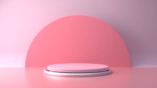 Pink pastel product stand on background. Abstract minimal geometry concept. Studio podium platform theme. Exhibition and business marketing presentation stage. 3D illustration rendering graphic design