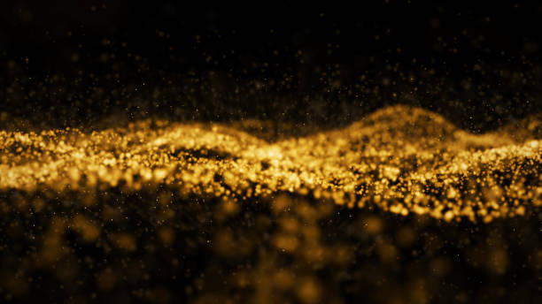 istock Abstract digital transformation golden color wave particles on black background abstract background. Cyber futuristic technology backdrop concept. Luxury pattern. 3D illustration rendering 1202418171
