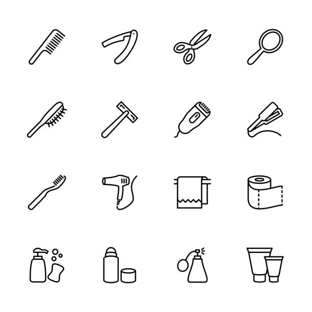 Personal care stuff line icon. Personal care stuff line icon. Editable stroke vector, isolated at white background. Suitable for web. Simple set safety razor stock illustrations
