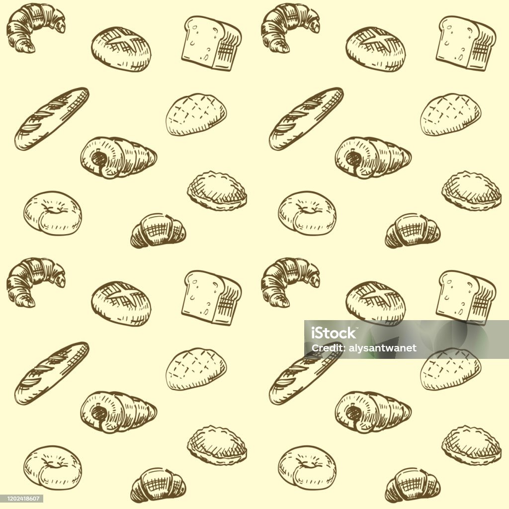 Bread Picture Pattern Bread Hand Drawn Illustration Seamless Pattern Stock Illustration ...