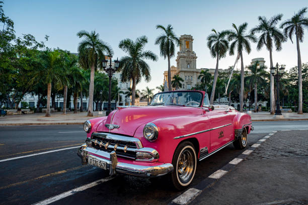 キューバの首都の路上で古いアメリカの車。有名な観光名所、50年代と60年代からの車。 - cuba car chevrolet havana ストックフォトと画像