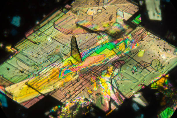 micrographie abstraite colorée de phénylalanine, un acide aminé. - scientific micrograph science bee abstract photos et images de collection