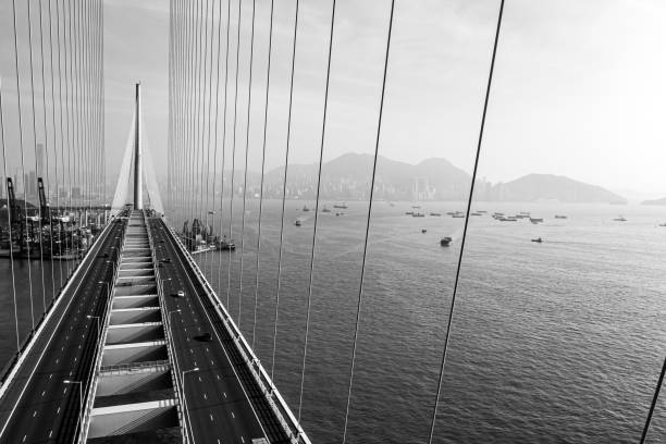 Drone view of Stonecutters Bridge and the Tsing sha highway