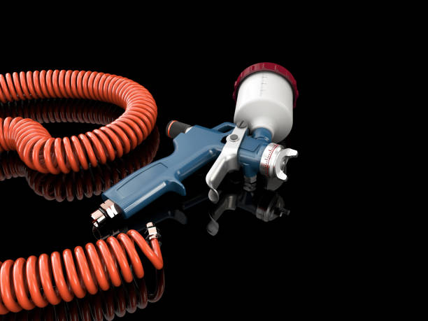 istock 3d Rendering of Spray Gun isolated over a black background 1202428045